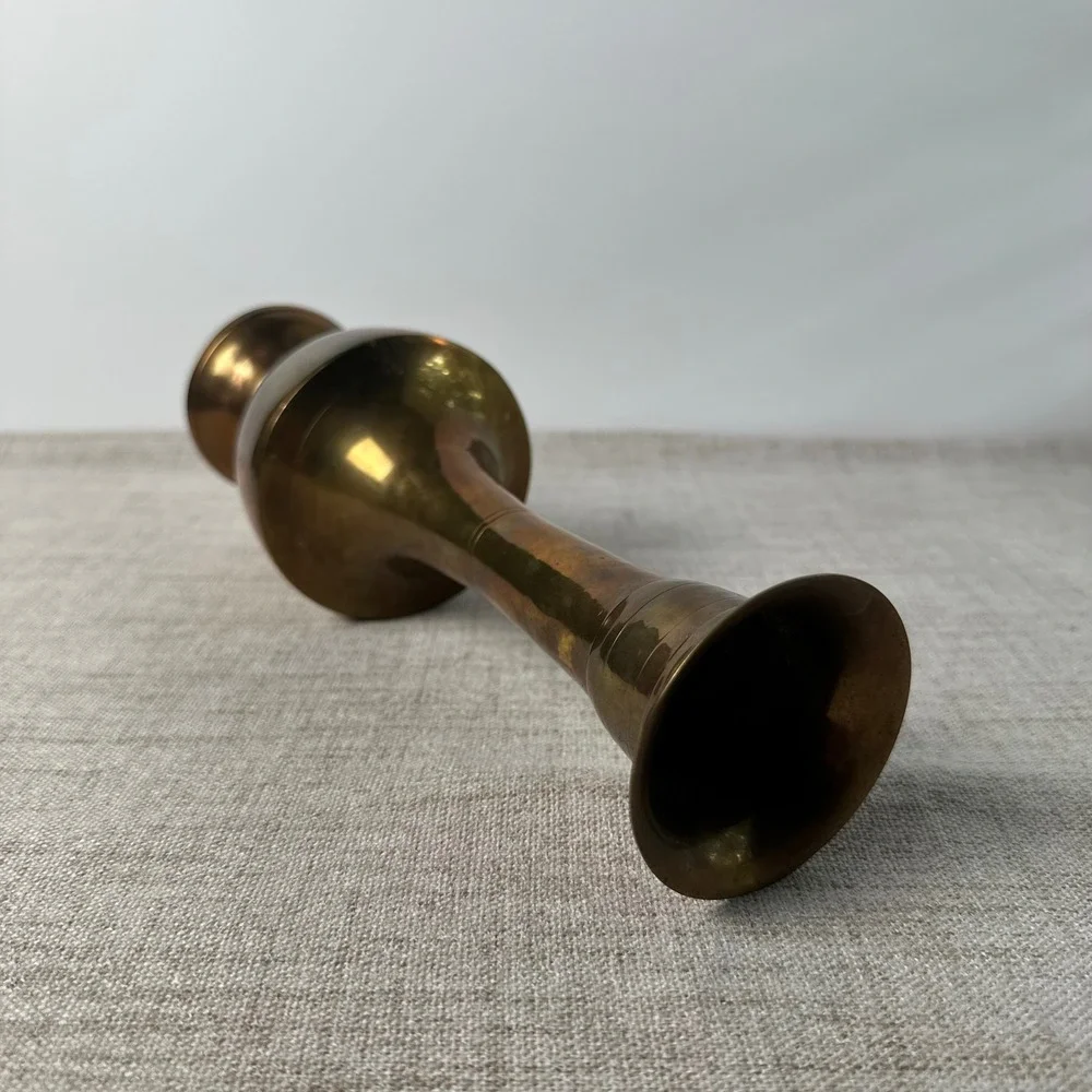 Vintage Brass Vase Made in India | Tall Indian Brass Pedestal Vase | Aged Patina